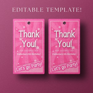 Editable Barbi Box Birthday Party Favor Tag Template Hot Pink Doll Girl Teen Barbe Bday Ideas Birthday Template Gift Tag Self Edit 3203