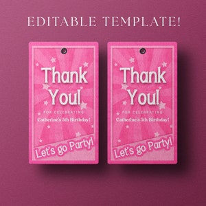Modelo de etiqueta de festa de aniversário editável Barbi Box Hot Pink Doll Girl Teen Barbe Bday Ideas Modelo de aniversário Tag de presente auto-editar 3203