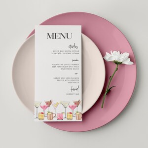 Modèle de menu Martini modifiable EVJF imprimable DIY Cocktail Arrangement Menu été nourriture boisson anniversaire 2602