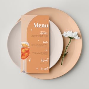 Menu d’événement modifiable Aperol Spritz Orange Bridal Shower Template Love at First Spritz Bridal Brunch Wedding Menu Summer Spring Bridal 2605