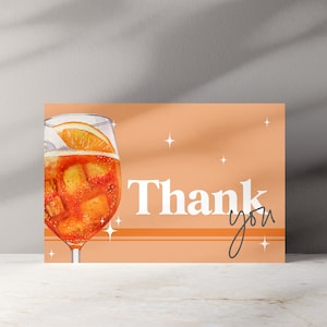 Edytowalna karta z podziękowaniami za przybycie Aperol Spritz Orange Bridal Shower Template Love at First Spritz Folded Card Summer Spring Bridal 2605