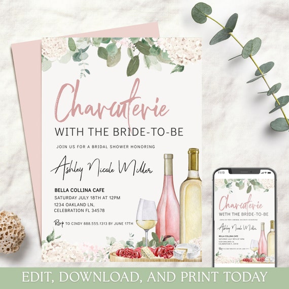Editable Charcuterie With the Bride to Be Invitation Cheese - Etsy