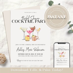 Editable Watercolor Bachelorette Invitation | Bridal Shower Cocktail Party Wedding Brunch Shower Simple party Bachelorette Idea 2602