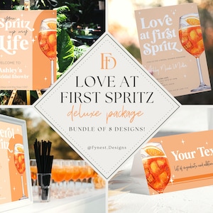 Pacchetto nuziale modificabile OTTO Aperol Spritz Arancione Bridal Shower Modello di vino Segni Tag Segnaposto Pacchetto festa 2605