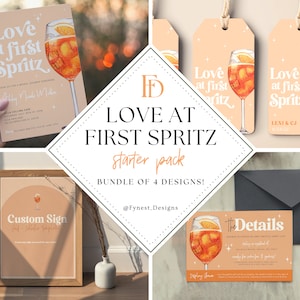Pacchetto festa modificabile Aperol Spritz Orange Bridal Shower STARTER PACK 4 Love at First Spritz Spring Template Invitation Sign Favor Tag 2605