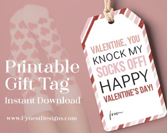 Knock My Socks Off Vday Favor Tag | Non Candy Printable Valentines Day Easy Classroom Exchange Tag Download | DIY Valentines Day Card 2404