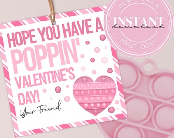 Valentine's Day Pop It Gift Tag Hope You Have a Popping VDay Pink Rainbow Bubble Popper Fidget Toy Classroom Tag Instant Download 1112