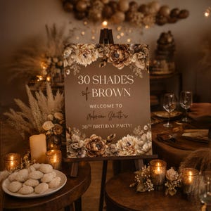 Plantilla editable de cartel de bienvenida para el 30 cumpleaños. Cartel para fiesta "30 tonos de marrón". Decoración para eventos con tonos neutros de melanina. Plantilla de Canva 1117. imagen 10