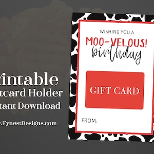 Printable Birthday Giftcard Holder  | Chicken Fastfood Cow Teacher Gift Idea Printable Birthday Easy Instant Download | DIY Quick Card 2703