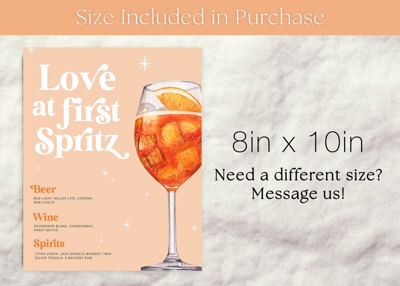 Editable Bridal Shower Love at First Spritz Bar Sign Aperol Etsy