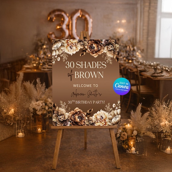 Editable 30th Birthday Welcome Sign Template 30 Shades of Brown Party Sign Neutral Melanin Event Decor Canva Template 1117