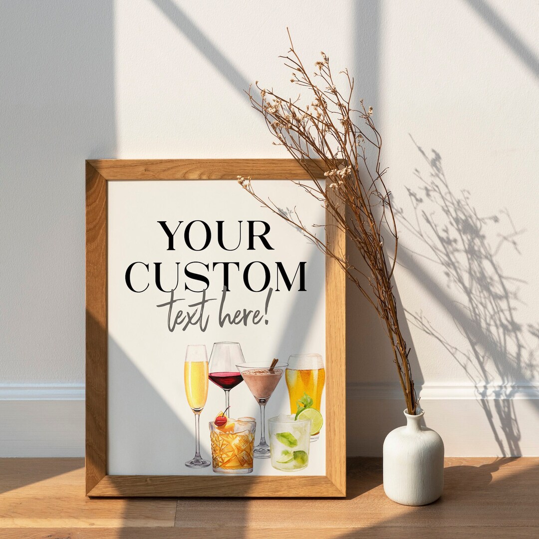 Editable Custom Cocktails Bar Table Sign Self Edit Template Watercolor ...