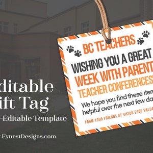 Personalized Parent Teacher Conference Survival Gift Tags Template Kit Square Orange Black School Colors DIY Printable Gift Tags 1111