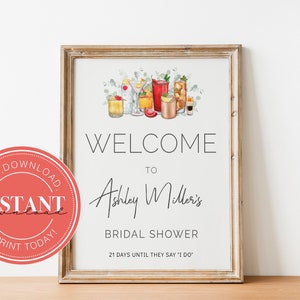 Editable Welcome to Wedding Shower Sign Watercolor Cocktail Personalized Welcome Sign | Bachelorette  Printable Moscow Mule Eucalyptus 2601