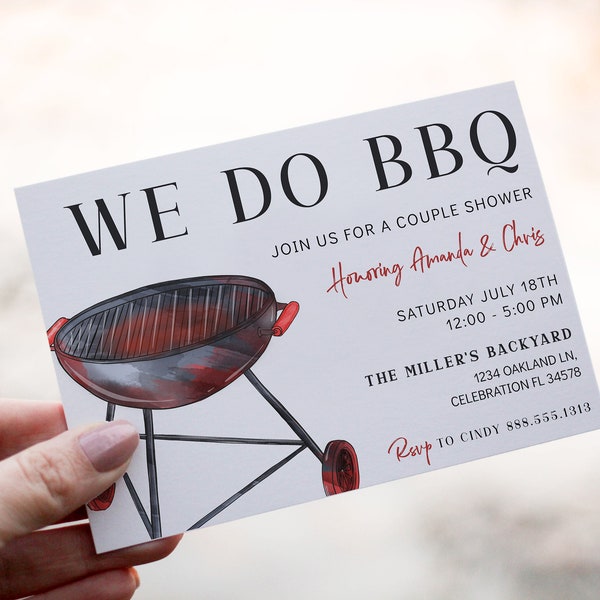 Editable We Do BBQ Couple Shower Invitation Template Watercolor Grill Casual Backyard Engagement Party Simple Cocktail party 1907