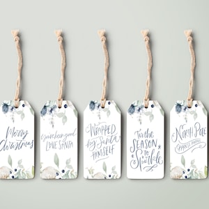 Christmas Printable Gift Tags | Set of 5 Blue White Christmas Instant Download Holiday Gift Tags | Merry Christmas Gift Tags 902