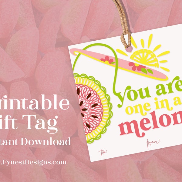 Printable You Are One in a Melon Vday Class Tag Easy Watermelon Sour Candy Crochet Kids Candy Classroom Exchange Instant Download DIY 2407