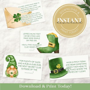 St.Patricks Day Scavenger Hunt Printable  | Instant Download Kids Irish Treasure Hunt Clues Children St. Pattys Game Printable 2501