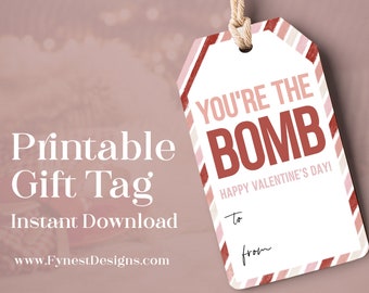 You Are The Bomb Vday Favor Tag | Bath Bomb Non Candy Gift Printable Tag Valentines Day Easy Classroom Teacher Appreciation Gift  2404