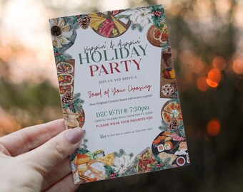 Editable Charcuterie Holiday Board Night Party DIY Board BYOB Holiday Shower Invite Girls Night Wine and Cheese Winter Greenery 909