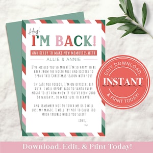 Elfo de Navidad editable que regresa carta imprimible / Estoy de vuelta Ideas de elfos de Navidad Descarga instantánea Plantilla de autoedición de temporada navideña 905