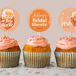 Cupcake Topper Aperol Spritz – Bearbeitbares Brautparty Template in Orange – Love at First Spritz Decor – Printable DIY 2605