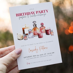 Bearbeitbare Kerze und Parfüm Themen Party Einladung Vorlage DIY Parfüm Kerze Tausch Geburtstag Herbst Mädchen Nacht Idee 1120