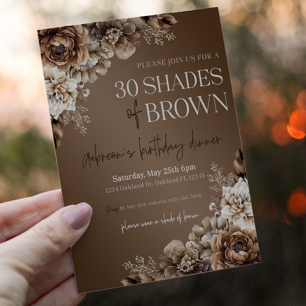 Editable Melanin Birthday Party Invitation Template Watercolor 30 Shades of Brown Neutral Floral Bridal Shower Brunch Idea 1117