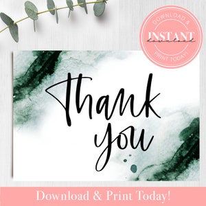 Bedankkaart Smaragdgroene aquarel Instant Download | Aquarel Splash Bruiloft Bedankkaarten | Afdrukbare Bedankkaarten 702