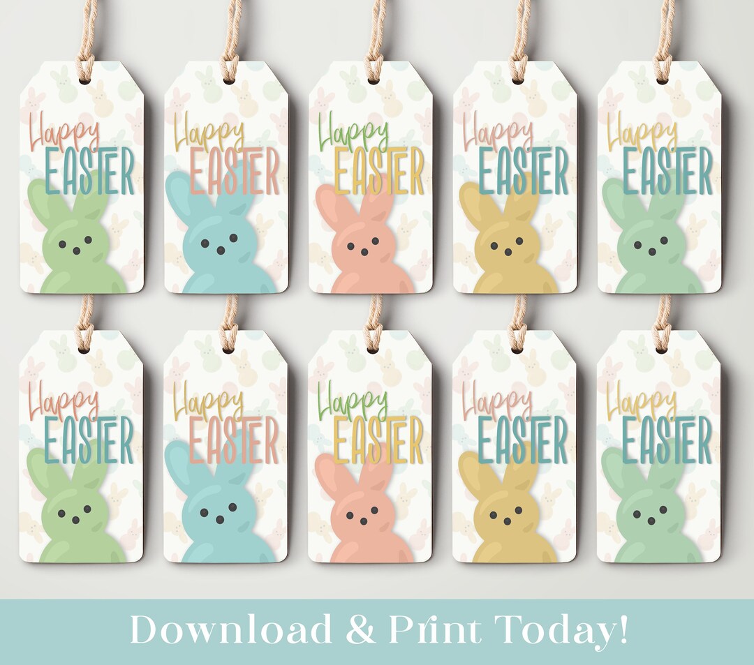 Printable Easter Basket Gift Tags Set of 5 Bundle Happy Easter Favor