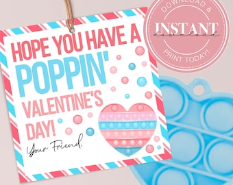 Valentine's Day Pop It Gift Tag Hope You Have a Popping VDay Red Blue Rainbow Bubble Popper Fidget Toy Classroom Tag Instant Download 1112