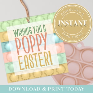 Easter Pop It Etiqueta de regalo Deseándole una amapola Pascua / Pastel Bubble Popper Fidget Juguete Cesta de Pascua Idea de regalo Descarga instantánea 1002