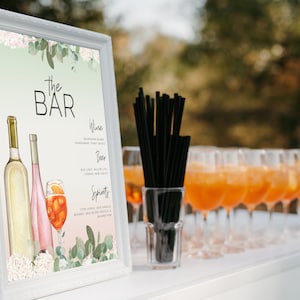Bearbeitbares Bridal Shower Bar Zeichen Aperol Spritz Vorlage Wein Rose Hochzeit Bar Menü Orange Aquarell Cocktail Tisch Zeichen 1514