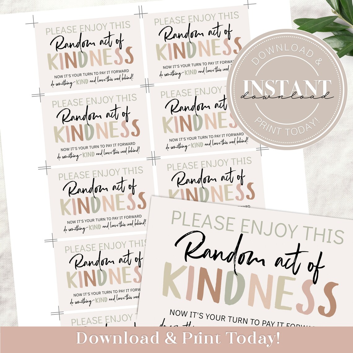 Random Act of Kindness Printable Card | Instant Download Pay It Forward ...