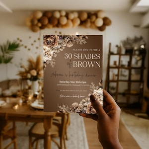 Editable Melanin Birthday Party Invitation Template Watercolor 30 Shades of Brown Neutral Floral Bridal Shower Brunch Idea 1117
