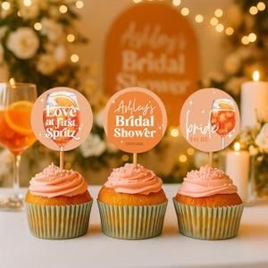 Cupcake Topper Aperol Spritz – Editable Orange Bridal Shower Template – Love at First Spritz Decor – Printable DIY 2605
