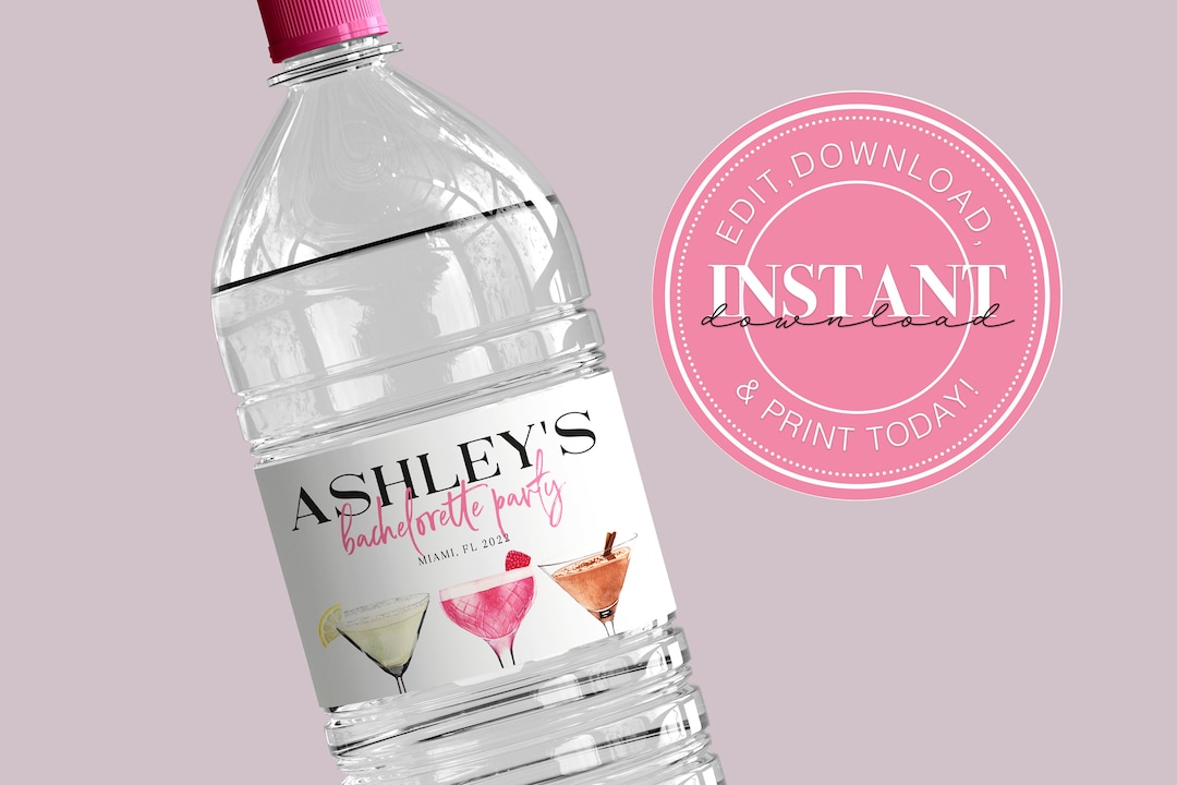Bachelorette Water Bottle Label for Bridal Shower Birthday Party ...