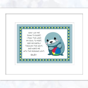 Bedtime Prayer Art Print, Now I Lay Me Down to Sleep, Nursery Wall Decor, Religious, Child&#39;s Prayer Print, Seal (B411)