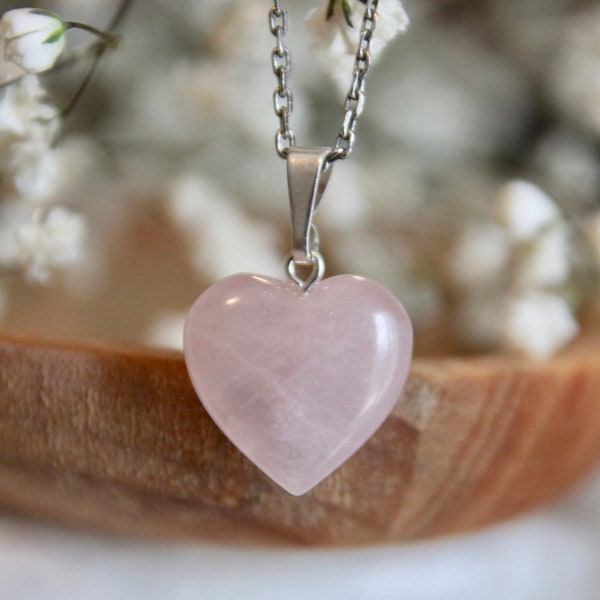 Pendentif coeur quartz rose - amour et apaisement