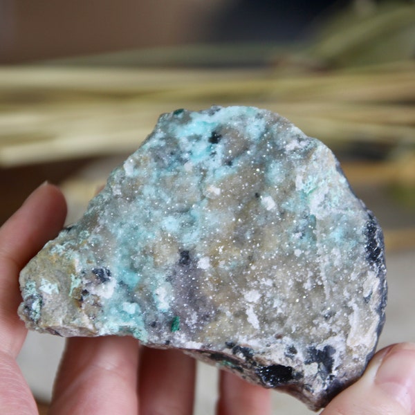 Druse de chrysocolla - rara crisocolla rivestita di druzy naturale - litoterapia del perdono e della compassione