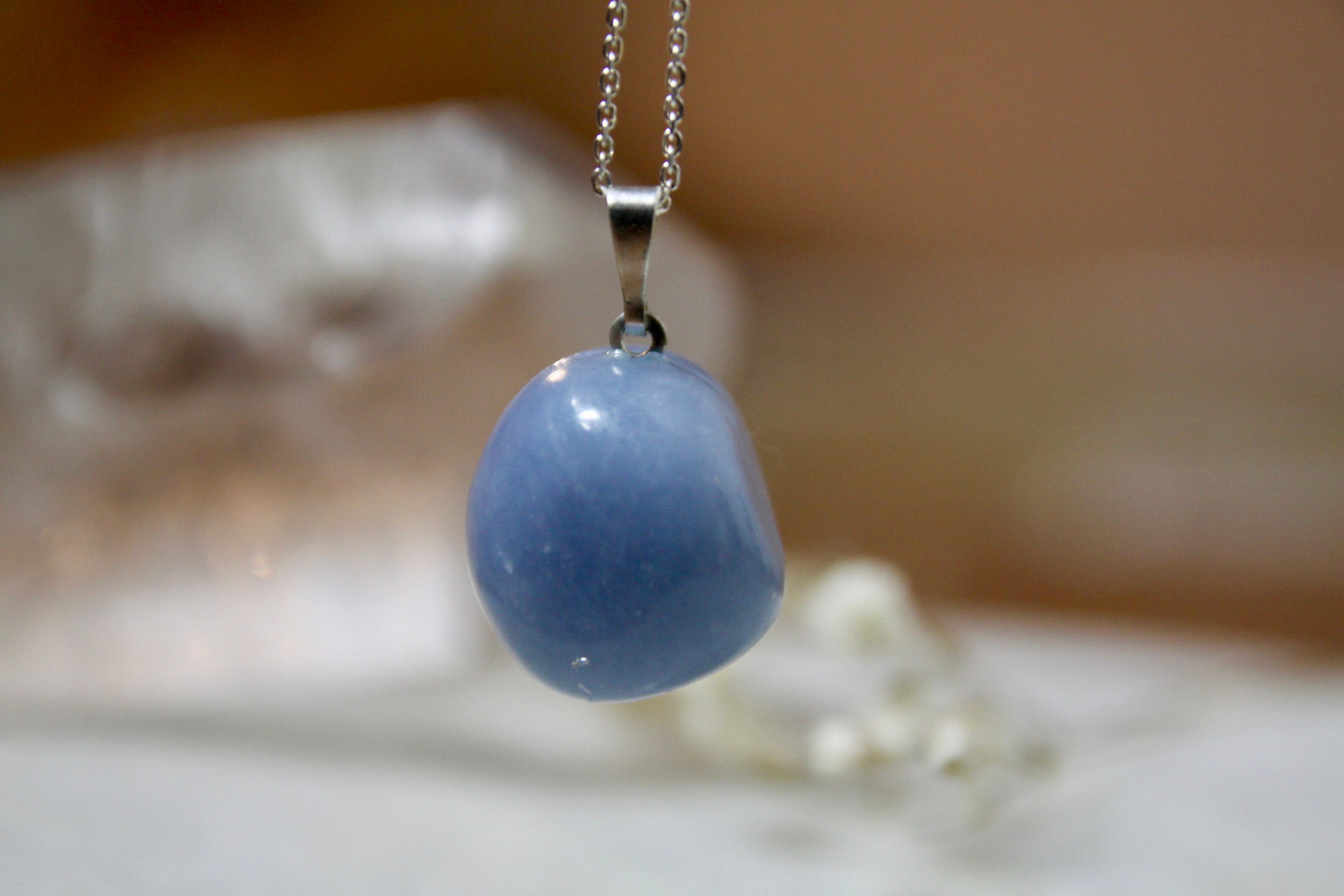 Pendentif Angélite Roulée Qualité Aa/Lithothérapie Protection et Ange Guardien