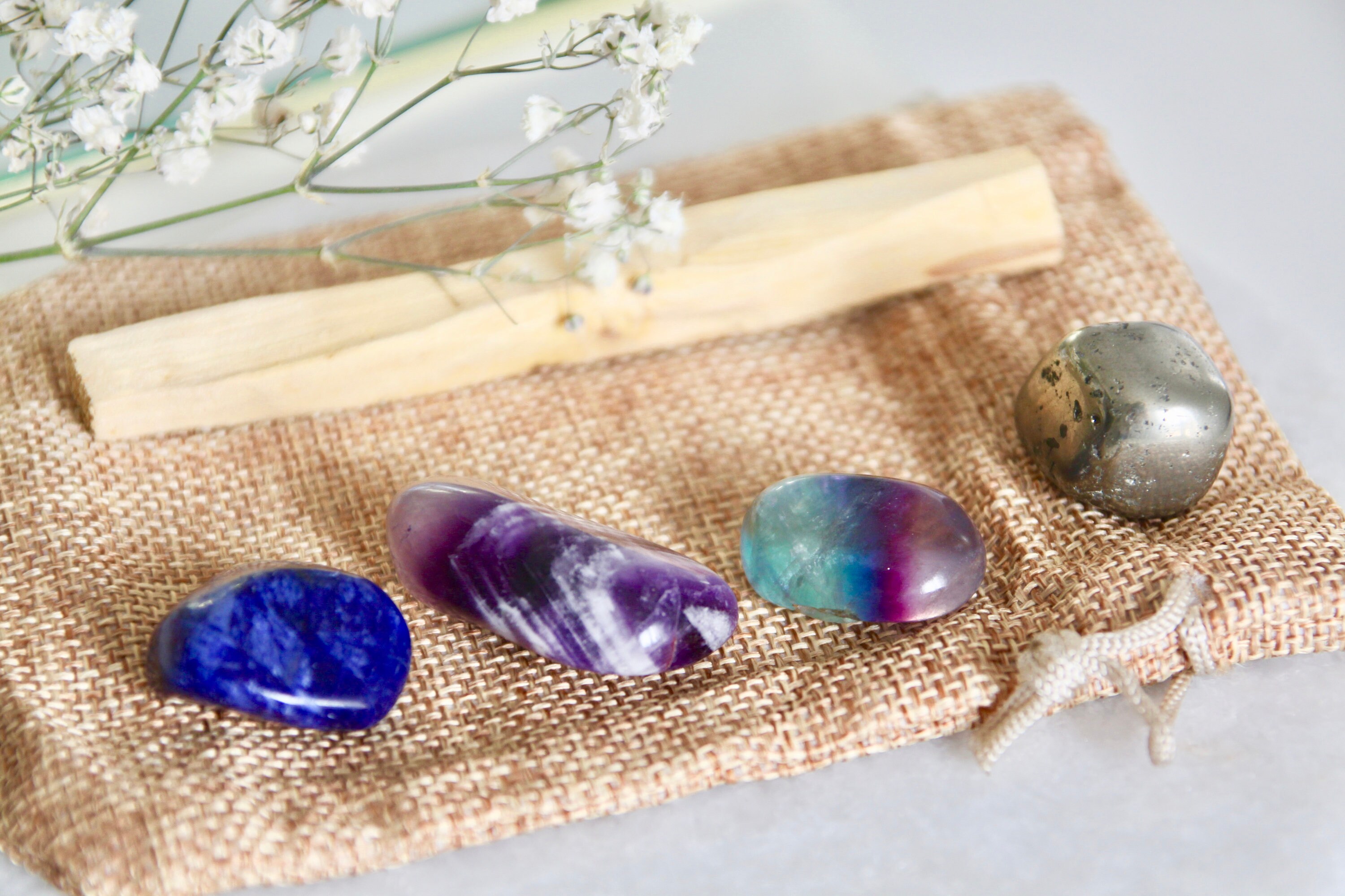 Kit Travail et Concentration - Kit Lithothérapie- Sodalite Améthyste Fluorite Pyrite