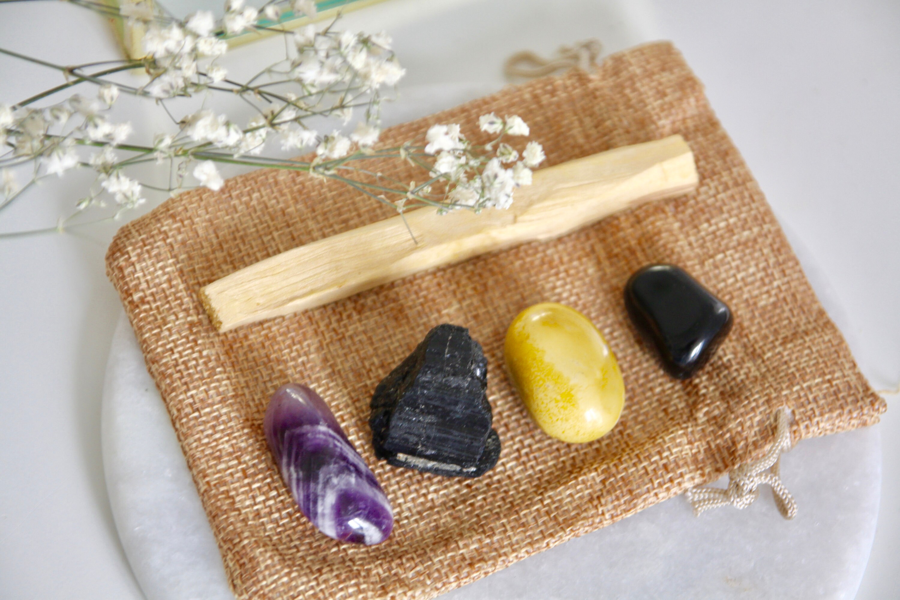 Kit Pierres de Protection - Kit Lithothérapie- Obsidienne Tourmaline Jaspe Améthyste