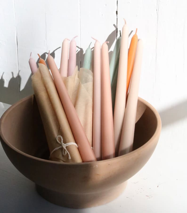 10 taper candles / pack, 12'', dripless, smokeless, unscented, blush, Ivory. Camilia Living 