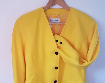 Vintage 1980s Windsmoor Canary Yellow Box Jacket Blazer Size 12-14