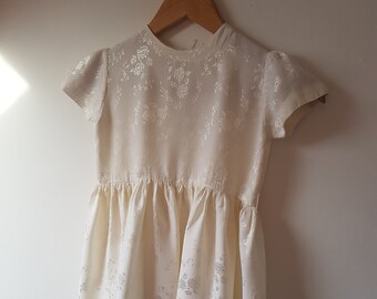 Vintage Handmade Floral Ivory Children's Party Dress Age 5-6