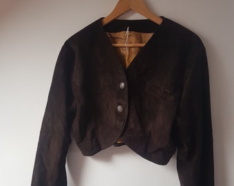 Vintage Brown Cropped Suede Jacket with 1907 State of Oklahoma Buttons Size S/M