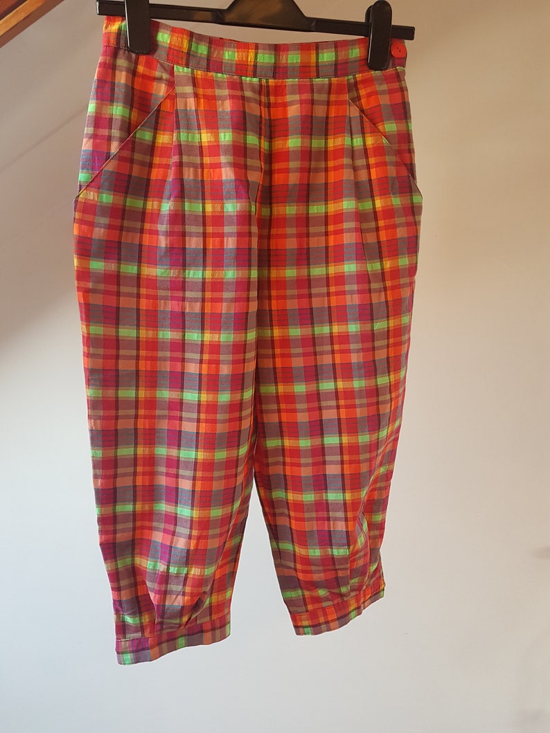 Vintage Galleria Multi Check Rainbow Baggy Puff Leg Pedal Pushers Size 10