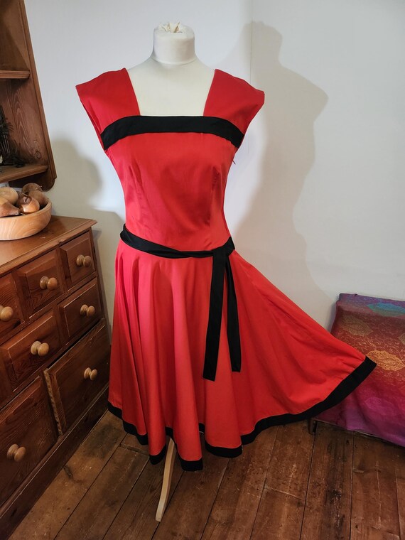 Vintage 50s Style Red & Black Swing Dress Size S/M