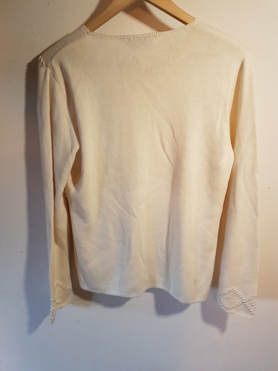 Vintage 1990s Pearl Beaded Cream Knitted Jumper S… - image 6